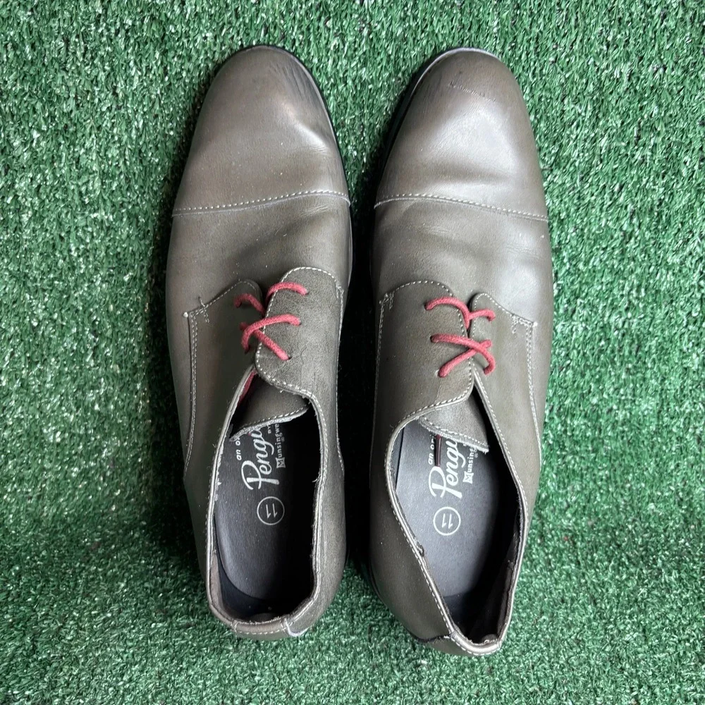 Original Penguin Brad AC11025M Cap Toe Leather Derby Dress Shoes Grey Mens Sz 11